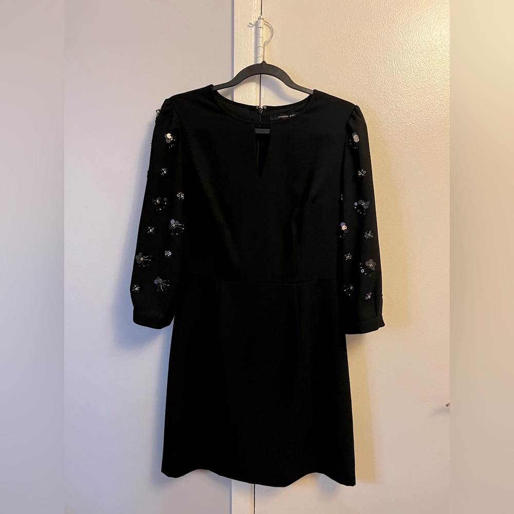 Cynthia Steffe Women’s Black Dress with Embellished Sleeves